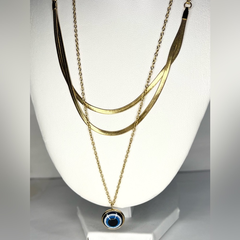 18k over stainless steel dainty evil eye layer necklace set